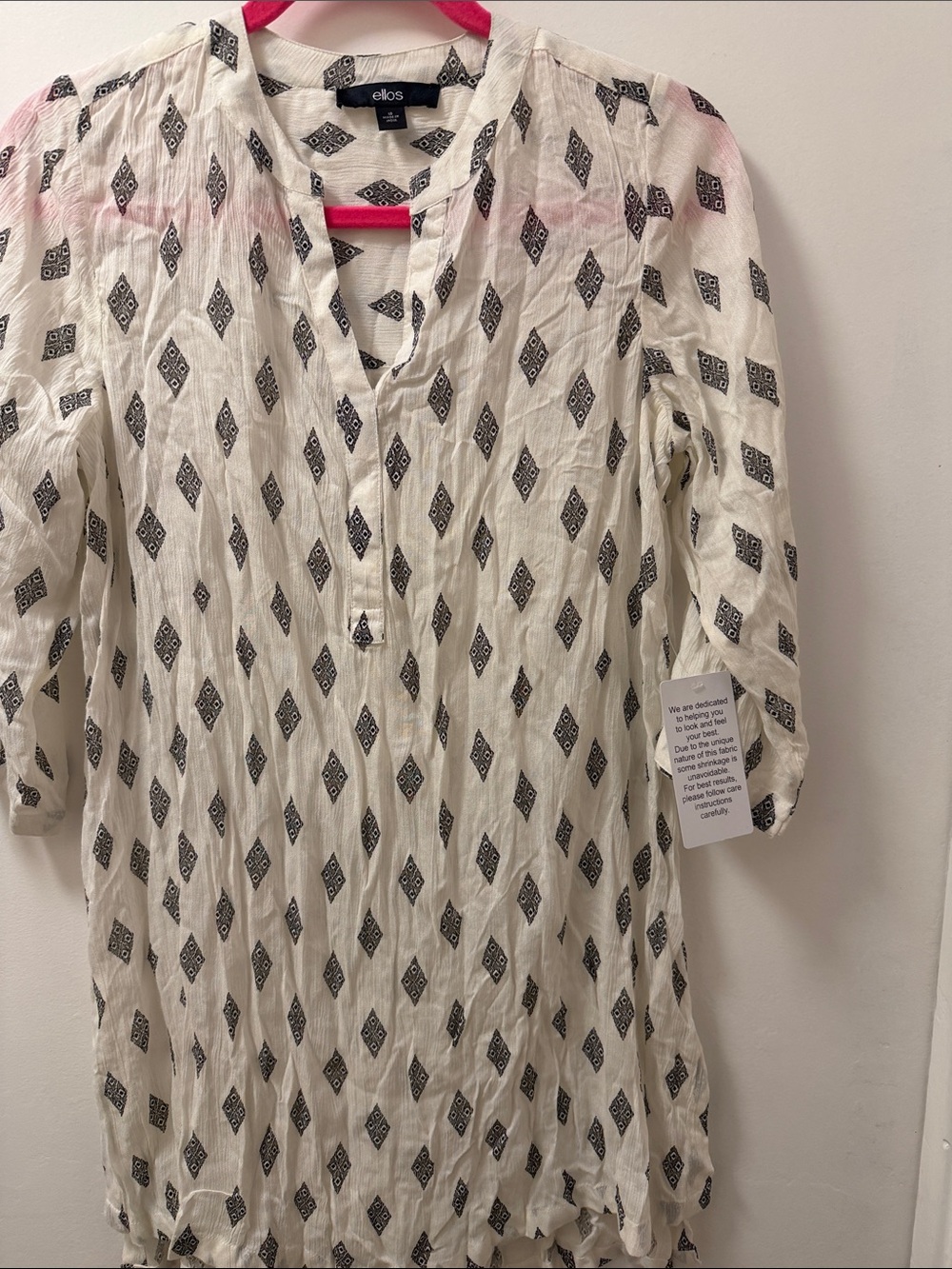 ellos Ivory Tunic with Black Diamond Motif